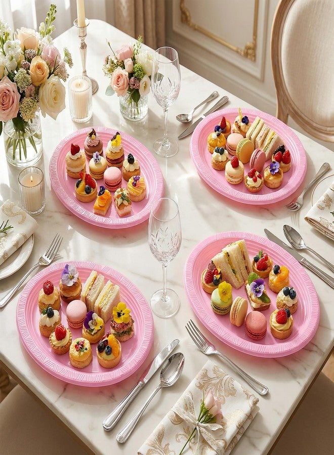 WELLIFE 100pcs Pink 12 Inch Oval Plastic Plates, Disposable Sturdy Oval Serving Platters, Large Plastic Oval Dinner Plates for Baby Shower, Wedding, Bridal Shower, Birthday Party, Girl Party & Picnic - Image 4