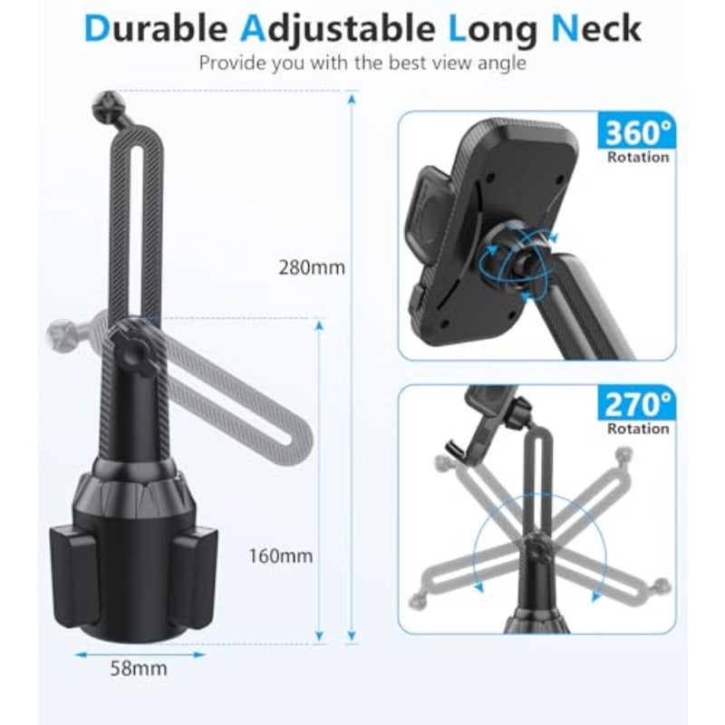 Universal Cup Phone Holder for Car360Adjustable Long Neck Cup Holder Phone Mount [Ultra Stable Never Shake]Truck Jeep Accessories for iPhone 17 Air Pro Max Samsung Google and All 4-7'' Phone - Image 4