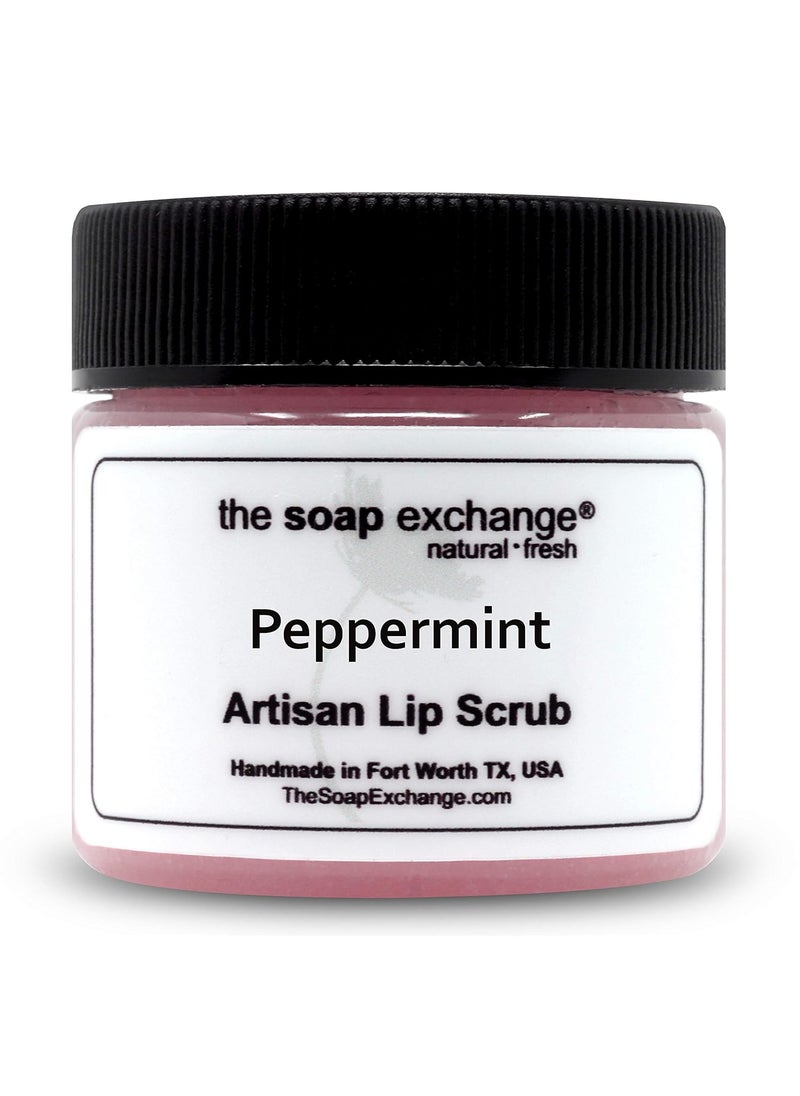 The Soap Exchange Lip Scrub - Peppermint Flavor - Hand Crafted 1.5 oz / 42.5 g Natural Lip Care, Artisan Lip Treatment, Exfoliate, Hydrate, & Protect. Made in the USA. 