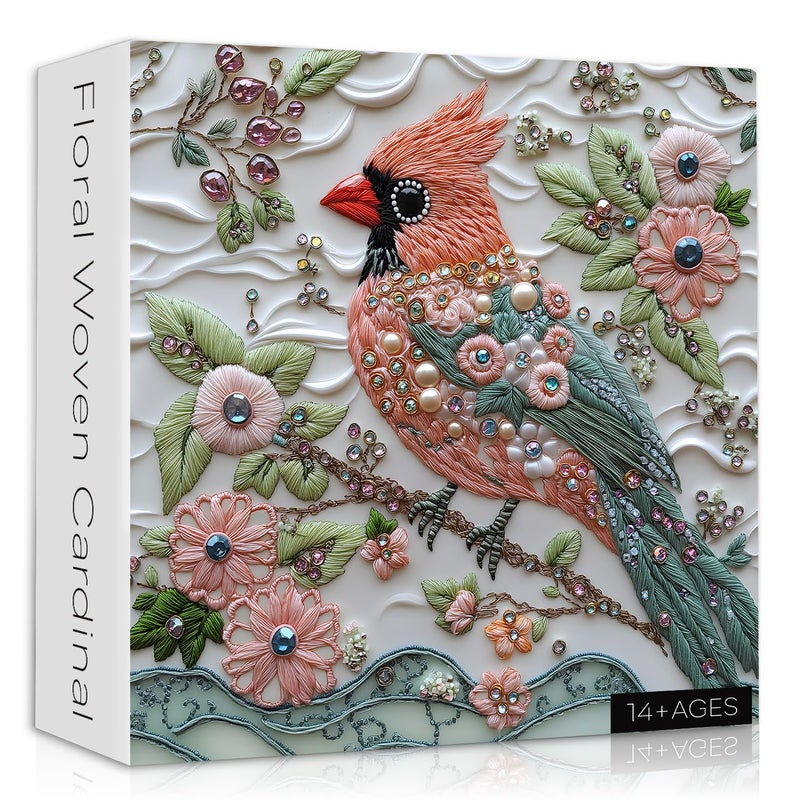 PICKFORU Cardinal Bird Puzzles for Adults 1000 Piece Unique Red Cardinal Flower Puzzle Impossible Animal Nature Jewel Art Jigsaw Puzzle Floral Bird Diamond Gem Puzzle Challenging Puzzles for Adults - Image 3