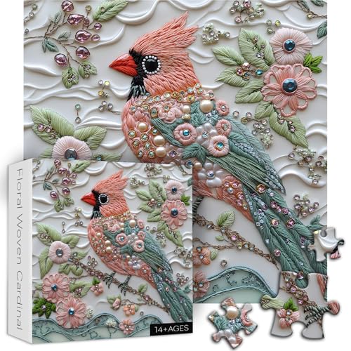 PICKFORU Cardinal Bird Puzzles for Adults 1000 Piece Unique Red Cardinal Flower Puzzle Impossible Animal Nature Jewel Art Jigsaw Puzzle Floral Bird Diamond Gem Puzzle Challenging Puzzles for Adults - Image 5