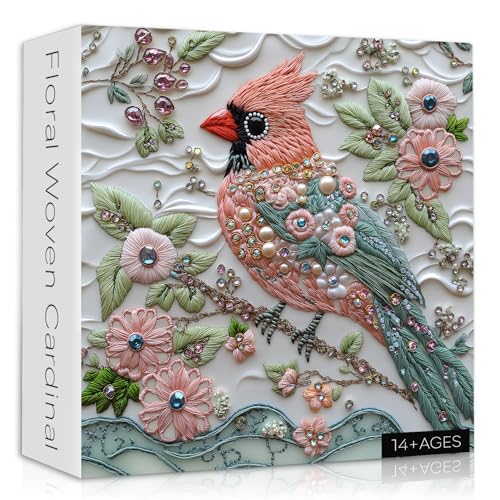 PICKFORU Cardinal Bird Puzzles for Adults 1000 Piece Unique Red Cardinal Flower Puzzle Impossible Animal Nature Jewel Art Jigsaw Puzzle Floral Bird Diamond Gem Puzzle Challenging Puzzles for Adults - Image 1