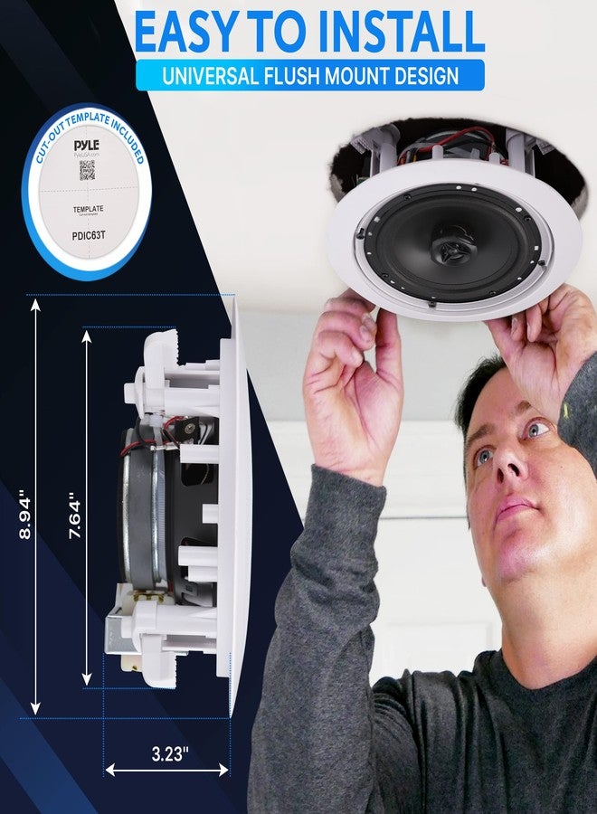 Pyle Ceiling and Wall Mount Speaker - 6.52-Way 70V Audio Stereo Sound Subwoofer Sound with Dome Tweeter, 500 Watts, in-Wall & in-Ceiling Flush Design for Home Surround System - Pyle PDIC63T (White) - Image 4