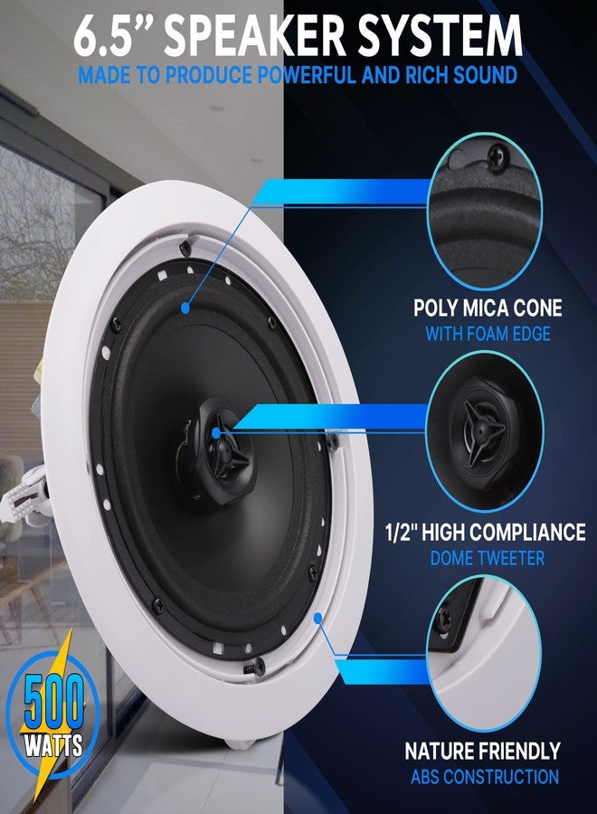Pyle Ceiling and Wall Mount Speaker - 6.52-Way 70V Audio Stereo Sound Subwoofer Sound with Dome Tweeter, 500 Watts, in-Wall & in-Ceiling Flush Design for Home Surround System - Pyle PDIC63T (White) - Image 3