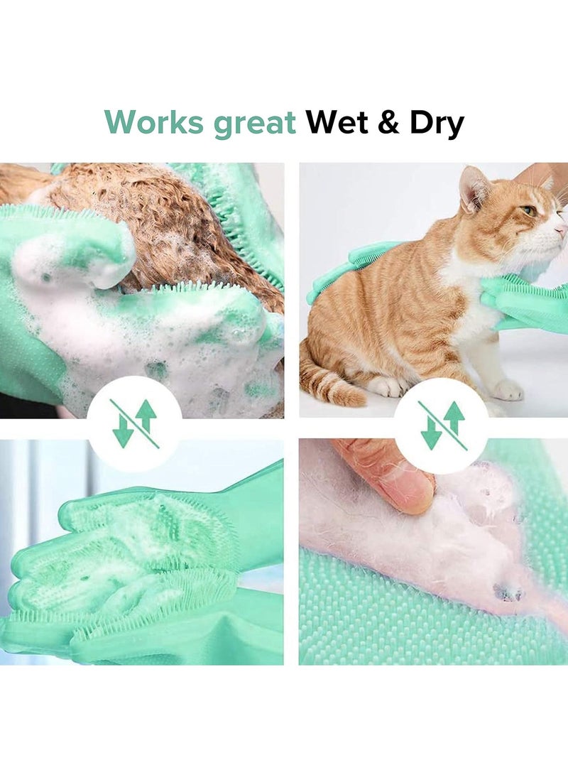 SolidScrub Magic Silicone Gloves Scrubbing Gloves for dishes, dishwashing gloves with scrubbers, dish gloves for kitchen, car wash, and pet care | 1 pair, 2 gloves (Green Blue/Aqua)