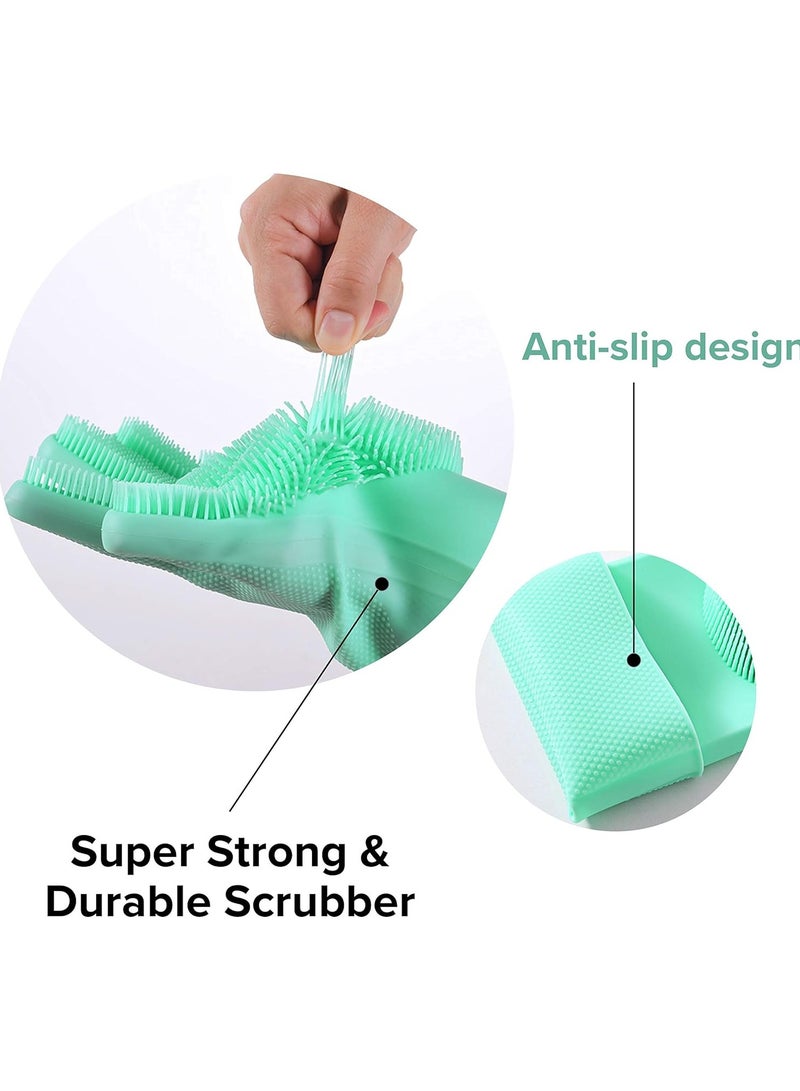 SolidScrub Magic Silicone Gloves Scrubbing Gloves for dishes, dishwashing gloves with scrubbers, dish gloves for kitchen, car wash, and pet care | 1 pair, 2 gloves (Green Blue/Aqua)