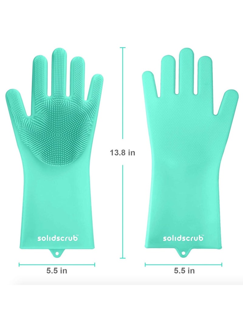 SolidScrub Magic Silicone Gloves Scrubbing Gloves for dishes, dishwashing gloves with scrubbers, dish gloves for kitchen, car wash, and pet care | 1 pair, 2 gloves (Green Blue/Aqua)