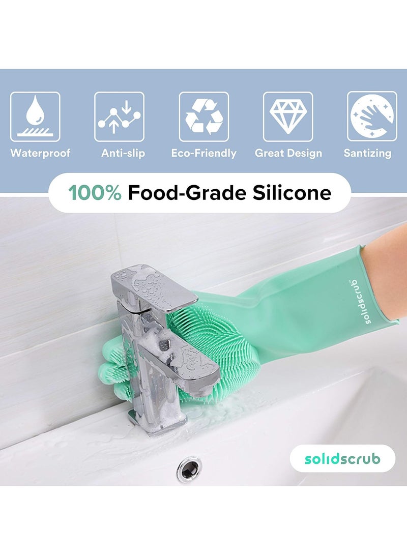 SolidScrub Magic Silicone Gloves Scrubbing Gloves for dishes, dishwashing gloves with scrubbers, dish gloves for kitchen, car wash, and pet care | 1 pair, 2 gloves (Green Blue/Aqua)
