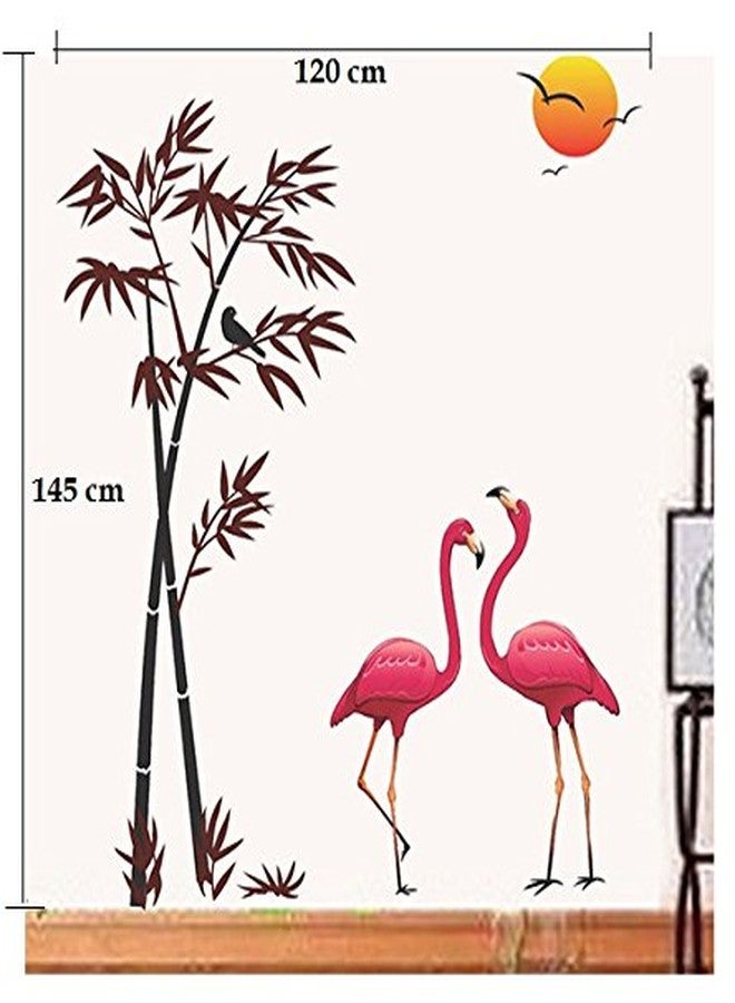 Asmi Collections Wall Stickers Beautiful Flamingo Birds Bamboo Tree Sunset - Image 2