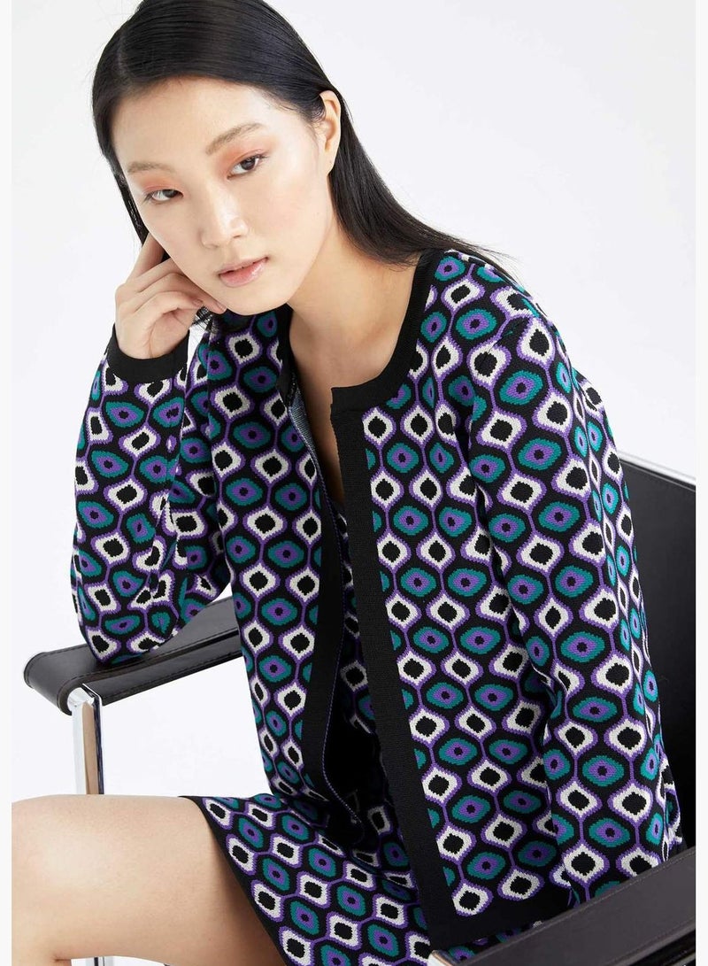 DeFacto Regular Fit Long Sleeve Ethnic Print Cardigan - Image 1
