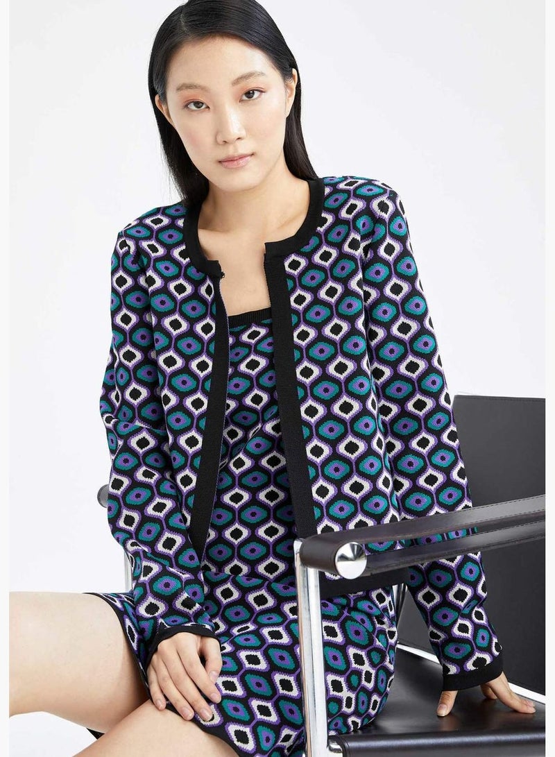 DeFacto Regular Fit Long Sleeve Ethnic Print Cardigan - Image 4