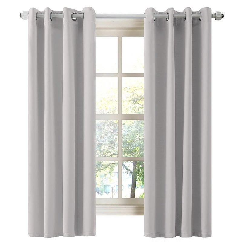 LA PALMA Thermal Insulated Blackout Darkening Grommet Living Room Curtains Window Drapes for Bedroom 2 Panels in 1 Set 52 Inches Wide W52''xL63'' Grey - Image 1