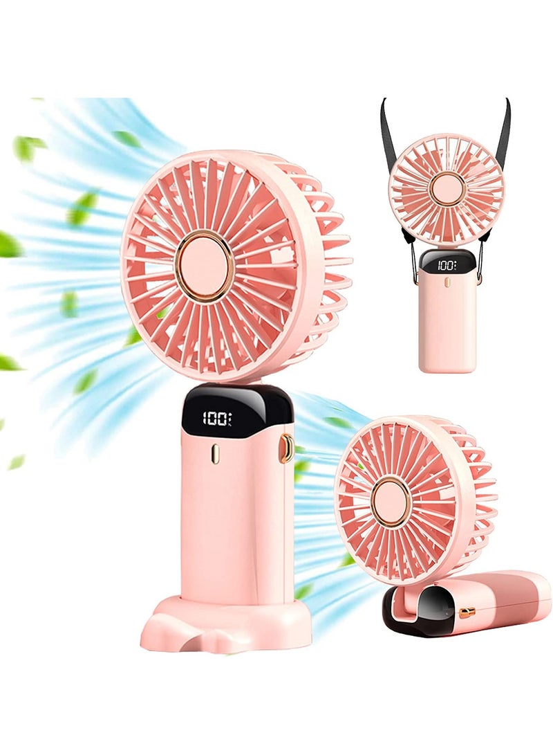 Arabest مروحة صغيرة محمولة، مروحة شخصية محمولة للرقبة بزاوية 90 درجة قابلة لإعادة الشحن عبر USB بقدرة 3000 مللي أمبير في الساعة، مروحة سطح مكتب صغيرة 5 سرعات للسفر في المنزل والمكتب (3000 مللي أمبير في الساعة، وردي) - Image 1