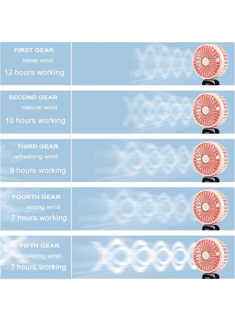 Arabest مروحة صغيرة محمولة، مروحة شخصية محمولة للرقبة بزاوية 90 درجة قابلة لإعادة الشحن عبر USB بقدرة 3000 مللي أمبير في الساعة، مروحة سطح مكتب صغيرة 5 سرعات للسفر في المنزل والمكتب (3000 مللي أمبير في الساعة، وردي) - Image 3