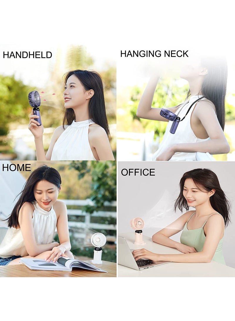 Arabest مروحة صغيرة محمولة، مروحة شخصية محمولة للرقبة بزاوية 90 درجة قابلة لإعادة الشحن عبر USB بقدرة 3000 مللي أمبير في الساعة، مروحة سطح مكتب صغيرة 5 سرعات للسفر في المنزل والمكتب (3000 مللي أمبير في الساعة، وردي) - Image 4