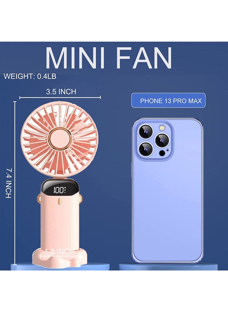 Arabest مروحة صغيرة محمولة، مروحة شخصية محمولة للرقبة بزاوية 90 درجة قابلة لإعادة الشحن عبر USB بقدرة 3000 مللي أمبير في الساعة، مروحة سطح مكتب صغيرة 5 سرعات للسفر في المنزل والمكتب (3000 مللي أمبير في الساعة، وردي) - Image 2