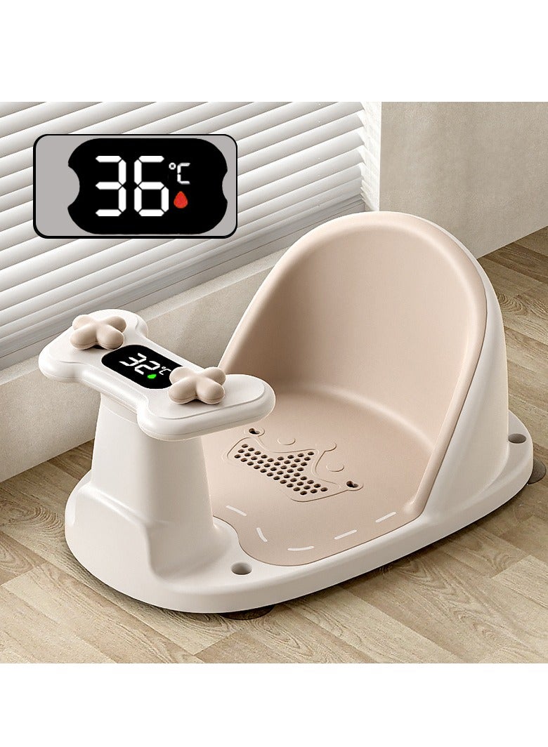 Baby Bath Seat, Non-Slip Baby Bath Chair, Kid Bathtub Seat with Water Thermostat Display, Suction Cups, Ergonomically Designed Backrest for Baby Sitting Up - Image 1
