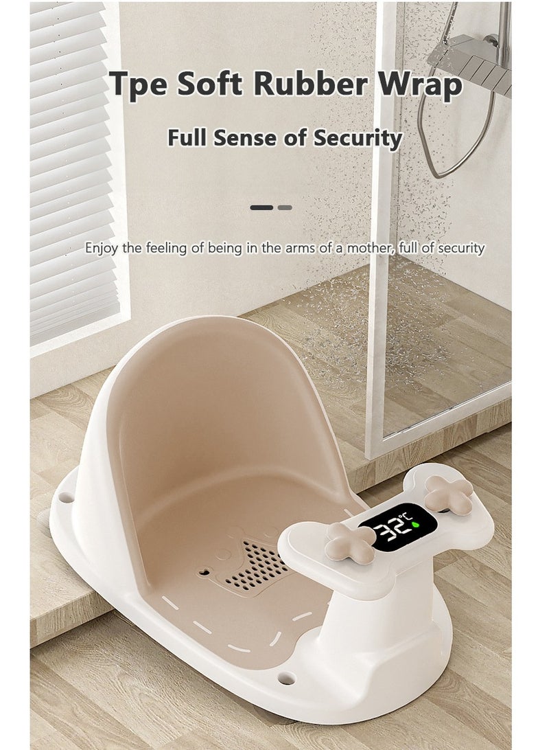 Baby Bath Seat, Non-Slip Baby Bath Chair, Kid Bathtub Seat with Water Thermostat Display, Suction Cups, Ergonomically Designed Backrest for Baby Sitting Up - Image 3