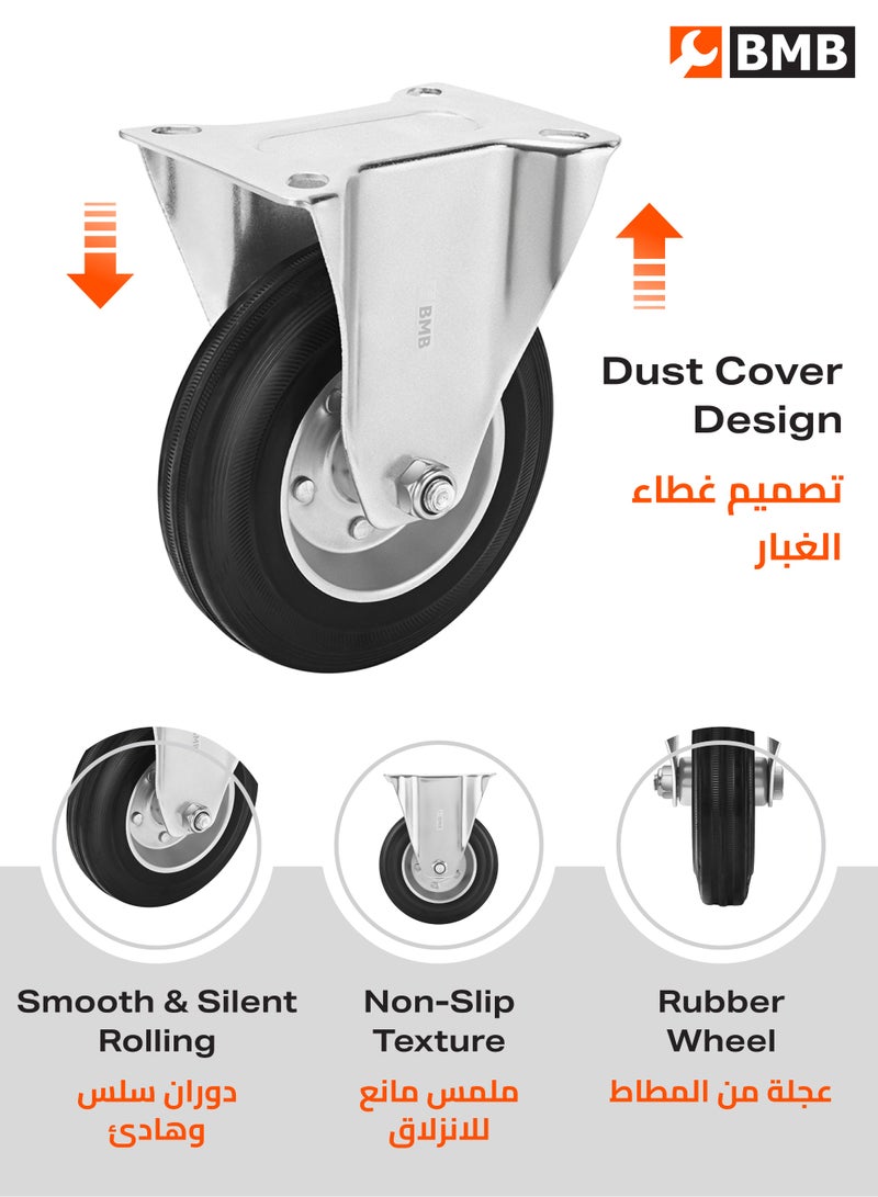 BMB tools Heavy duty Black Rubber Industrial Caster Wheel Fixed 160mm - Image 4