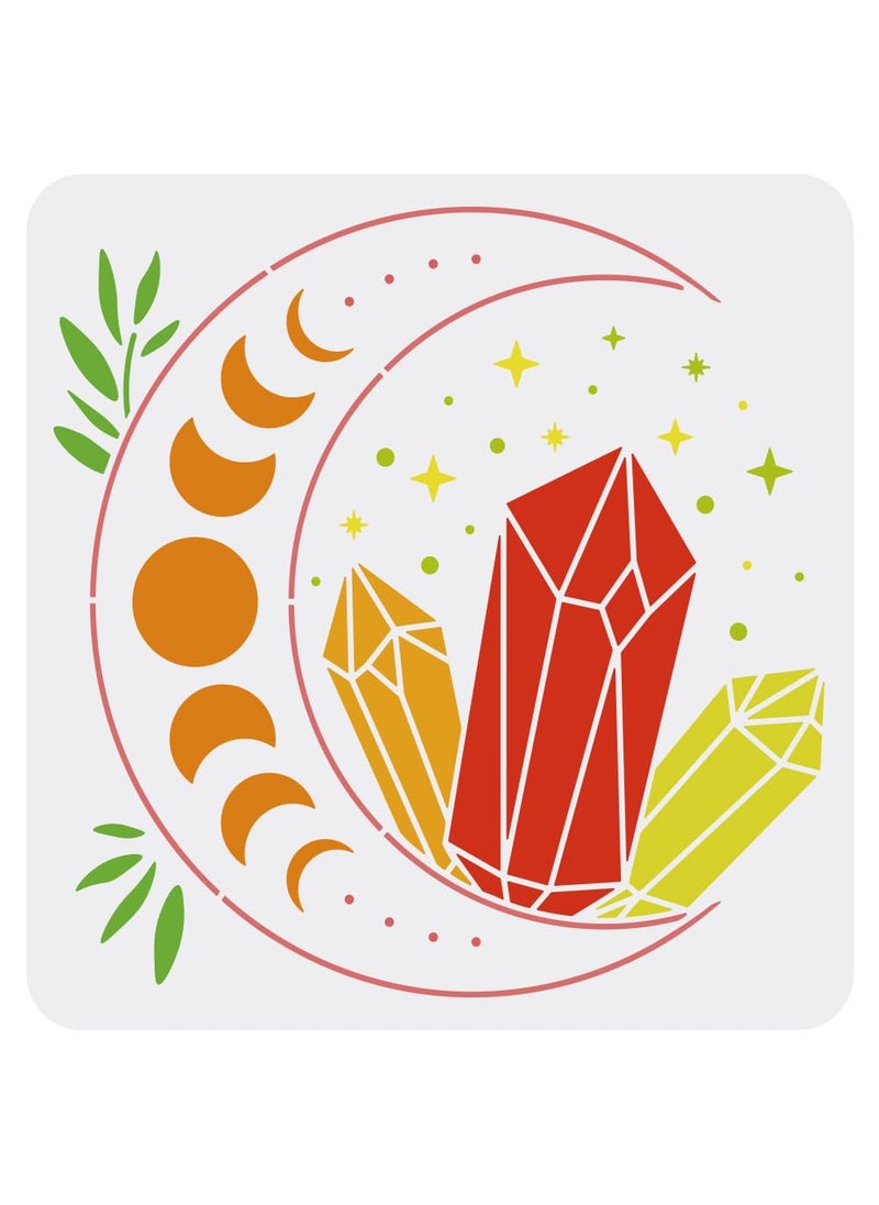 FINGERINSPIRE FINGERINSPIRE Moon Stencils Template 11.8x11.8inch Plastic Crystal Drawing Painting Stencils Gem Star Leaves Pattern Reusable Stencils for Painting on Wood, Floor, Wall and Tile  - Image 1