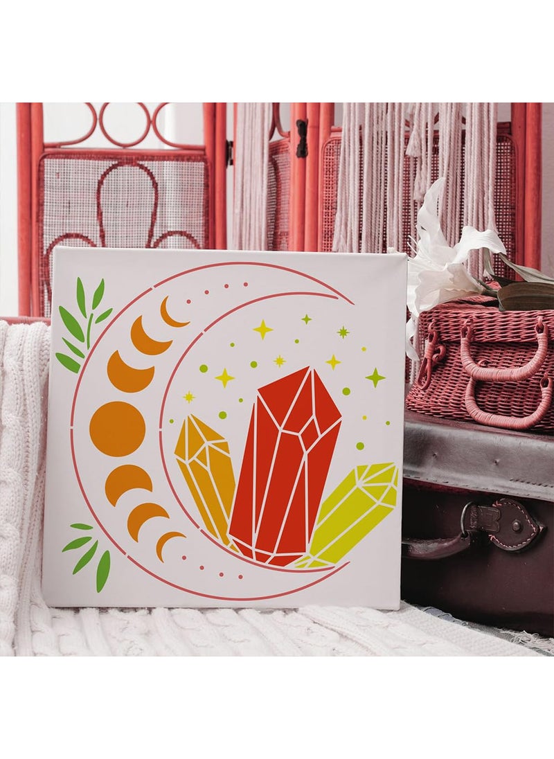 FINGERINSPIRE FINGERINSPIRE Moon Stencils Template 11.8x11.8inch Plastic Crystal Drawing Painting Stencils Gem Star Leaves Pattern Reusable Stencils for Painting on Wood, Floor, Wall and Tile  - Image 4