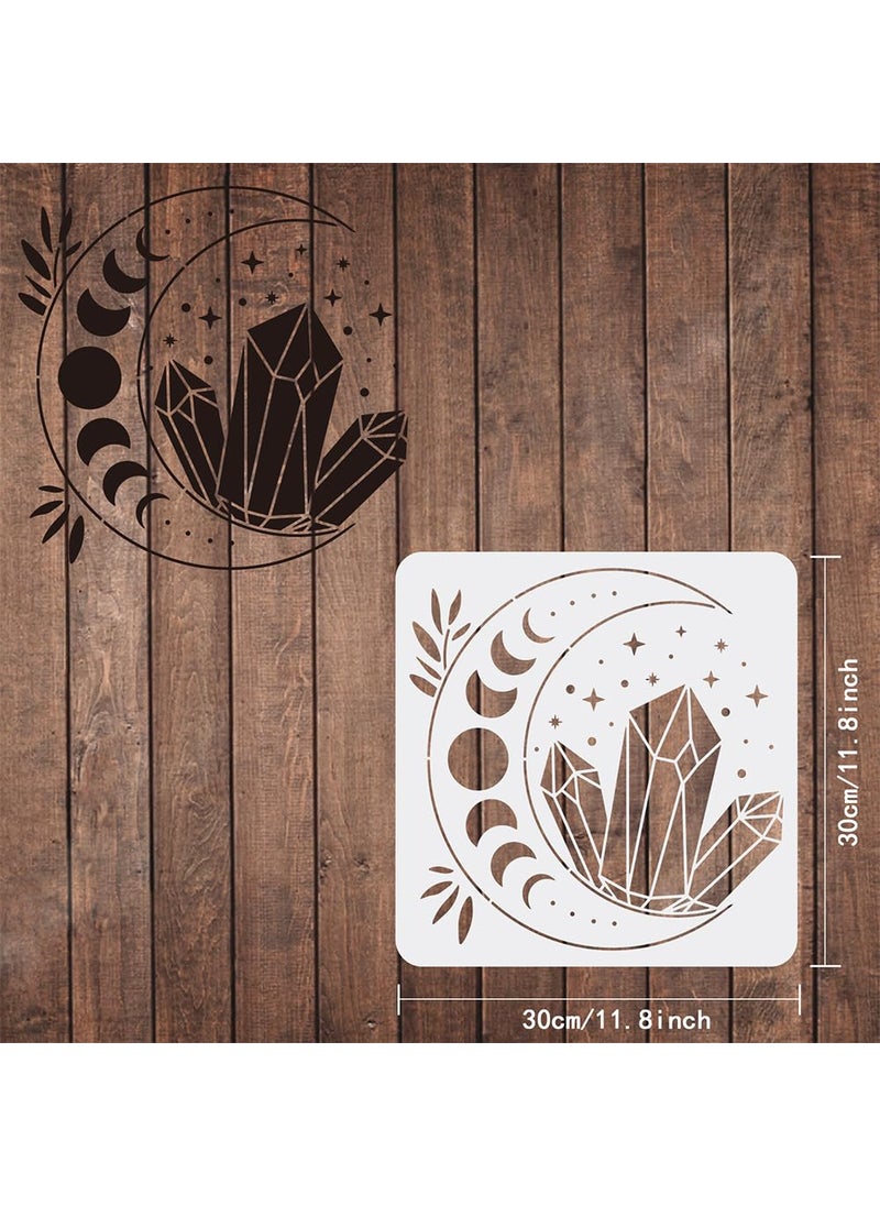 FINGERINSPIRE FINGERINSPIRE Moon Stencils Template 11.8x11.8inch Plastic Crystal Drawing Painting Stencils Gem Star Leaves Pattern Reusable Stencils for Painting on Wood, Floor, Wall and Tile  - Image 2