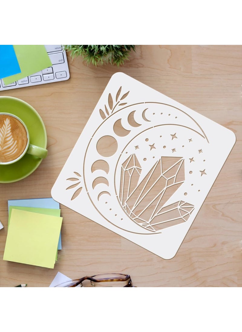 FINGERINSPIRE FINGERINSPIRE Moon Stencils Template 11.8x11.8inch Plastic Crystal Drawing Painting Stencils Gem Star Leaves Pattern Reusable Stencils for Painting on Wood, Floor, Wall and Tile  - Image 3