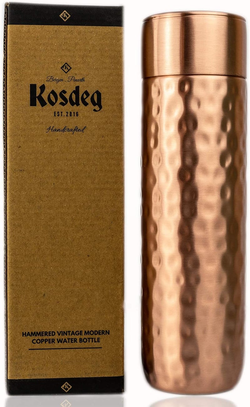 Kosdeg Copper Water Bottle - 16oz Hammered Vintage Modern Design - An Ayurvedic Pure Copper Vessel For Drinking - Drink More Water, Lower Your Sugar Intake And Enjoy The Health Benefits Immediately - Image 1