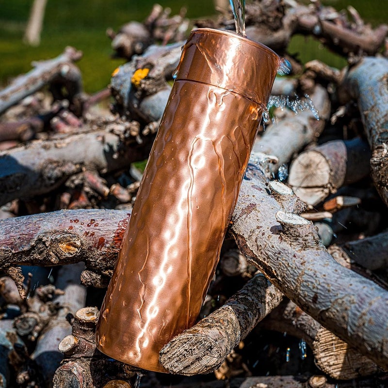 Kosdeg Copper Water Bottle - 16oz Hammered Vintage Modern Design - An Ayurvedic Pure Copper Vessel For Drinking - Drink More Water, Lower Your Sugar Intake And Enjoy The Health Benefits Immediately - Image 4