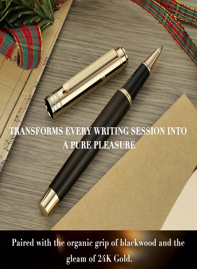 MCNTEIK 316 Luxury Journaling Pen, Nice Natural Wood for Writing, 24K Gold Accents, Schmidt refill, Fancy Rollerball, Wooden Gift Set for Men & Women, Executive & Graduation Work Christmas Pens-Blackwood - Image 4