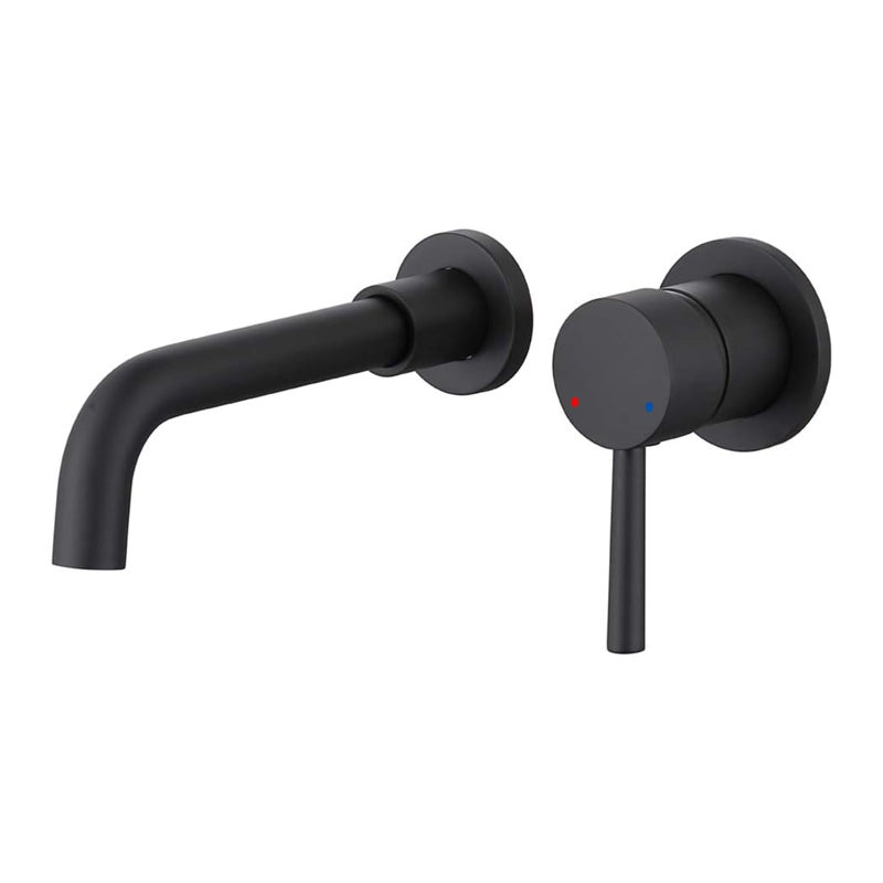 HMEGAO Bathroom Sink Faucet Matte Black Wall Mounted Bathroom Faucet Single Handle Lavatory Sink Basin Swivel Mixer Tap with Valve