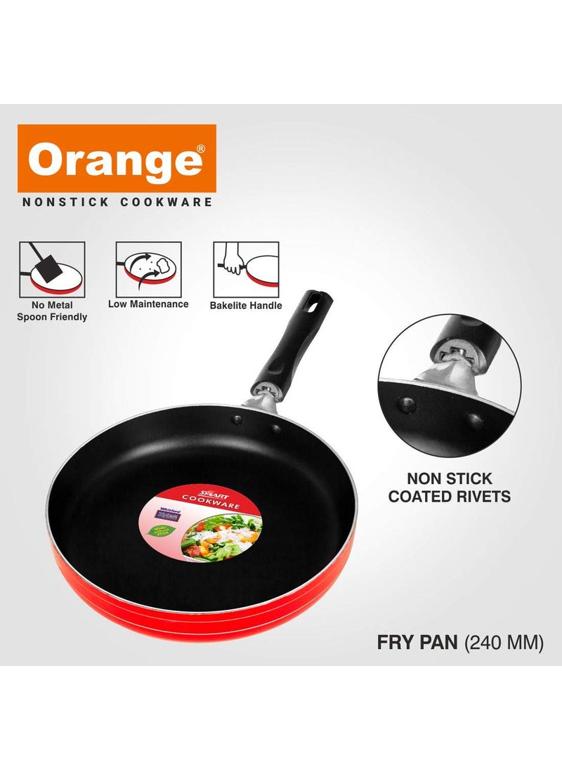 Orange Orange Aluminium Non Stick Fry PAN with S.S LID | Sturdy Cool Touch Handles | 2.6MM | Platina Series | Gas Friendly | Scratch RESTANT & Metal Spoon Friendly | RED Color  - Image 4