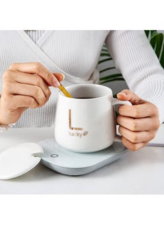 Lucky Portable Coffee Cup Warmer Heater Set Heat Heating Cup Pad Ceramics Mug Thermostatic Electric Coaster 55℃ Mug Mat Office Tea Coffee Milk Heater with Cup Spoon  - Image 3