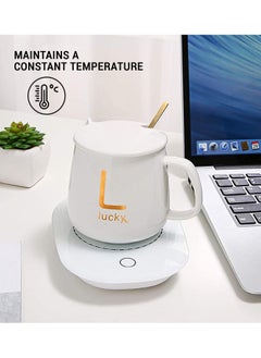 Lucky Portable Coffee Cup Warmer Heater Set Heat Heating Cup Pad Ceramics Mug Thermostatic Electric Coaster 55℃ Mug Mat Office Tea Coffee Milk Heater with Cup Spoon  - Image 2