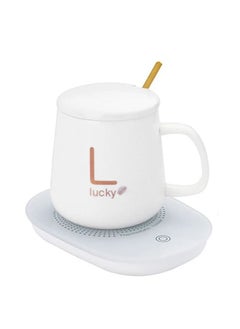 Lucky Portable Coffee Cup Warmer Heater Set Heat Heating Cup Pad Ceramics Mug Thermostatic Electric Coaster 55℃ Mug Mat Office Tea Coffee Milk Heater with Cup Spoon  - Image 1