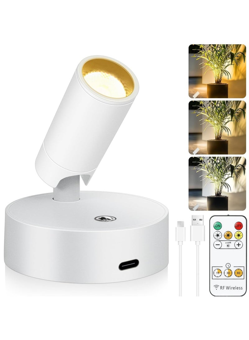 Hihonor Wireless LED Spot lights Indoor Battery Operated with Remote, Rechargeable Up lights Indoor with Timer＆Dimmable, 3CCT Picture Lights for Wall, SpotLights Accent Uplighting for Plant, Artwork -White - Image 1