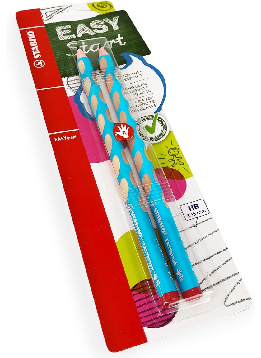 STABILO STABILO Easygraph Handwriting Pencils  HB  Right Handed  Light Blue Barrel  Pack of 2  - Image 1