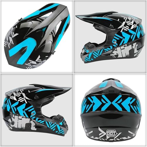 Spark خوذات موتوكروس SPARK DOT للدراجات النارية كاملة الوجه للدراجات الجبلية E-Bike BMX MX ATV (مع قفازات ونظارات وقناع) مجموعة 4 قطع (أزرق، صغير) - Image 3