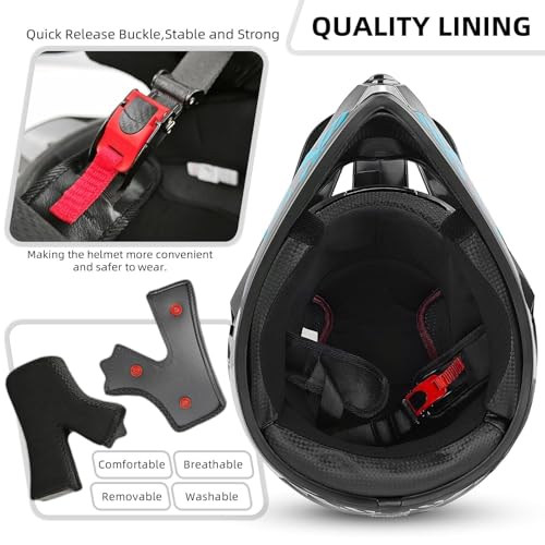 Spark خوذات موتوكروس SPARK DOT للدراجات النارية كاملة الوجه للدراجات الجبلية E-Bike BMX MX ATV (مع قفازات ونظارات وقناع) مجموعة 4 قطع (أزرق، صغير) - Image 5