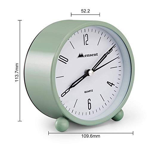 Mensent Kadio Alarm Clock.Mensent 4 inch Round Silent Analog Alarm Clock Non Ticking,with Night Light, Battery Powered Super Silent Alarm Clock, Simple Design Beside/Desk Alarm Clock (Green) - Image 3