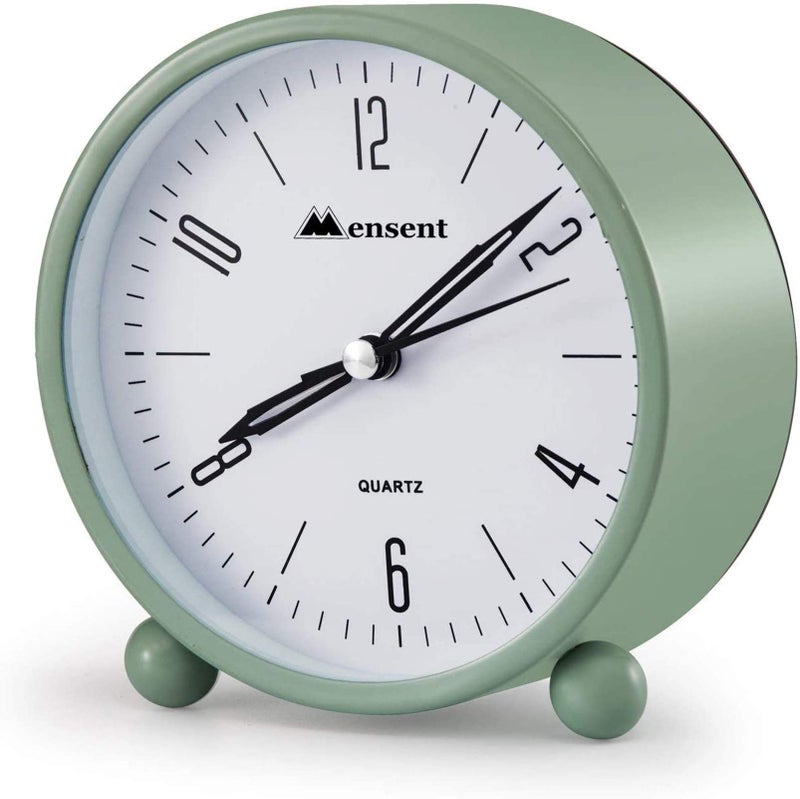 Mensent Kadio Alarm Clock.Mensent 4 inch Round Silent Analog Alarm Clock Non Ticking,with Night Light, Battery Powered Super Silent Alarm Clock, Simple Design Beside/Desk Alarm Clock (Green) - Image 1