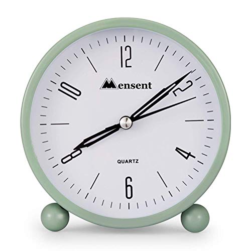 Mensent Kadio Alarm Clock.Mensent 4 inch Round Silent Analog Alarm Clock Non Ticking,with Night Light, Battery Powered Super Silent Alarm Clock, Simple Design Beside/Desk Alarm Clock (Green) - Image 2