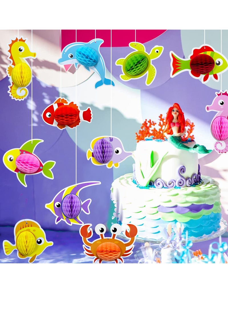 SYOSI Marine Life Theme Decoration, 11 Pieces of Underwater World Party Three-dimensional Animal Honeycomb Ball Children's Birthday Handmade Hanging Decorations Table Jewelry Party Supplies  - Image 2
