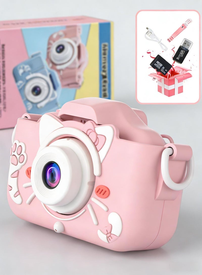 Kids Camera Gifts for 3-12 Year Old Boys Girls,Mini Rechargeable Child Digital Camera Shockproof Video Camcorder Gifts for,8MP HD Video 2 Inch Screenfor Outdoor Play(32GB TF card and Card Readers),Pink - Image 3