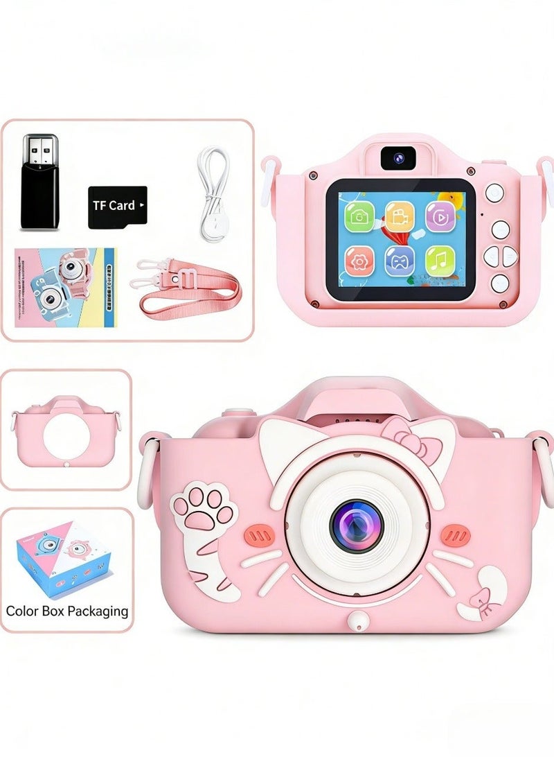 Kids Camera Gifts for 3-12 Year Old Boys Girls,Mini Rechargeable Child Digital Camera Shockproof Video Camcorder Gifts for,8MP HD Video 2 Inch Screenfor Outdoor Play(32GB TF card and Card Readers),Pink - Image 2