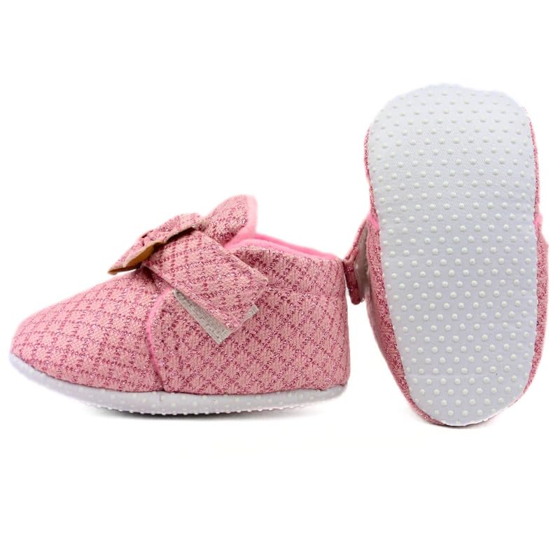 Neska Moda 6 To 12 Months Baby Girls Cotton Hook & Loop Shoes/Booties (Light Pink)-BT2532 - Image 3