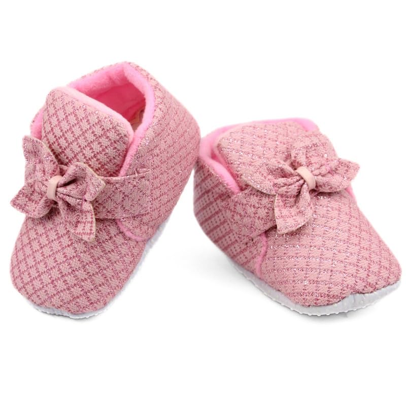 Neska Moda 6 To 12 Months Baby Girls Cotton Hook & Loop Shoes/Booties (Light Pink)-BT2532 - Image 2