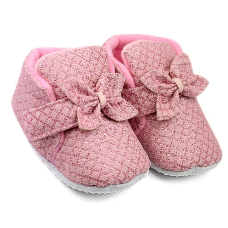 Neska Moda 6 To 12 Months Baby Girls Cotton Hook & Loop Shoes/Booties (Light Pink)-BT2532 - Image 1