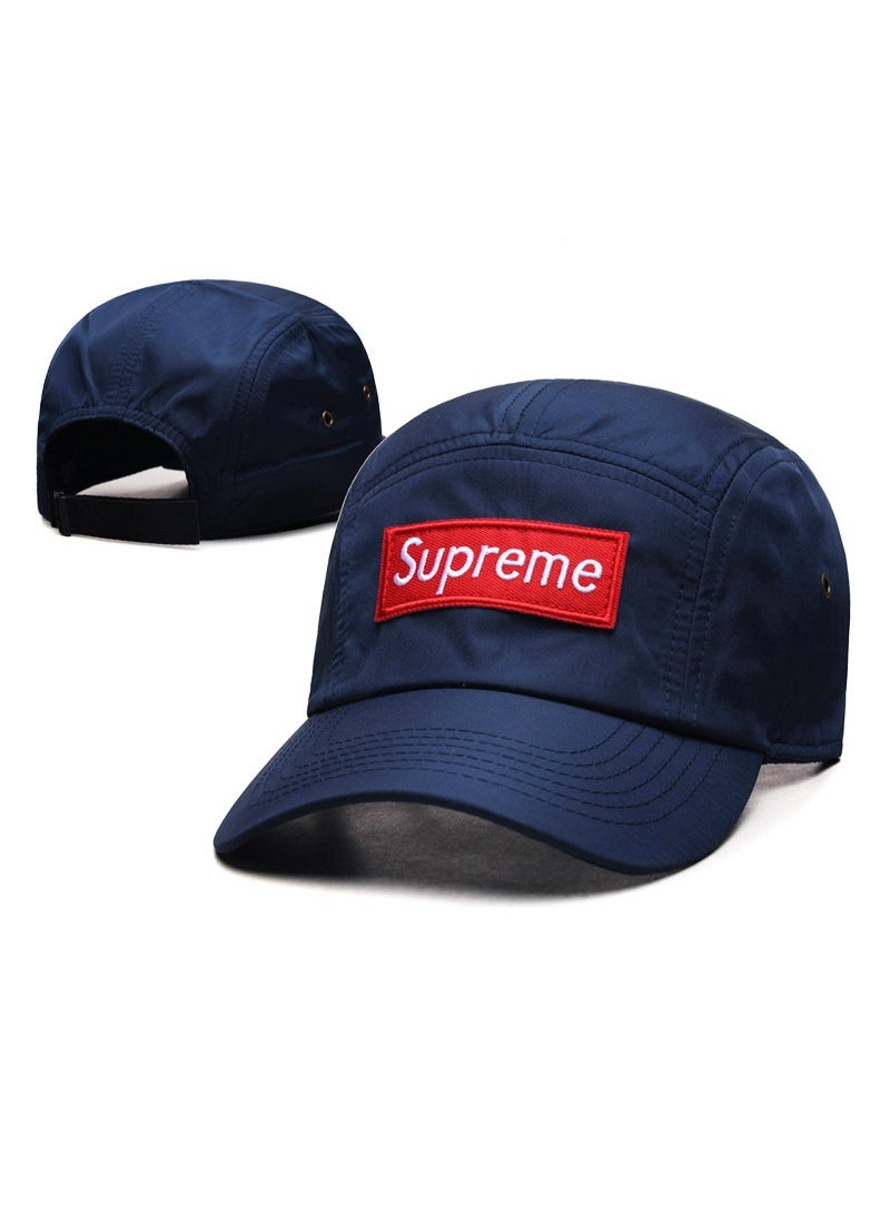 Supreme Navy Blue Camp Cap with Red Logo Patch