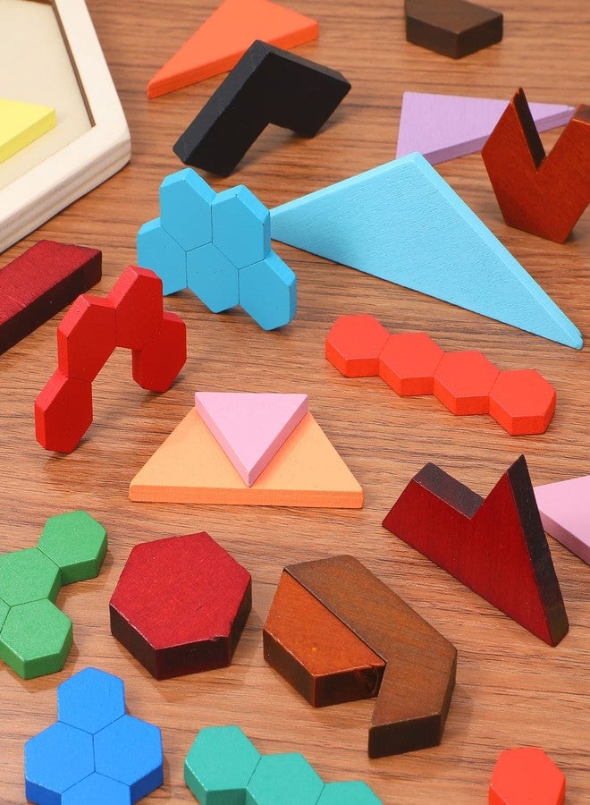 Jerify 3 Pack Wooden Hexagon Tangram Puzzle Challenge Wooden Brain Teasers Hexagonal Geometric Shape Pattern Wood Block Puzzle for Different Age People Logic Mind Gifts - Image 5